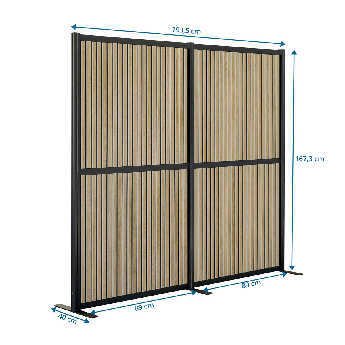 Maßzeichnung der Trennwand FLEXMIUT MODUL mit 193,5 × 167,3 cm von hjh OFFICE