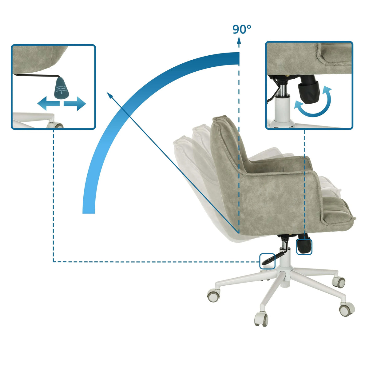 Neigemechanismus mit 90 Grad Verstellbarkeit des Home-Office-Bürostuhls SOLAO LIFE W von hjh LIVING