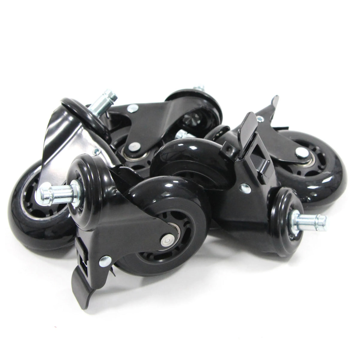Schwarze Stuhlrollen 5x ROLO SKATE S 11mm/75mm mit Feststellbremse für Hartböden von hjh OFFICE