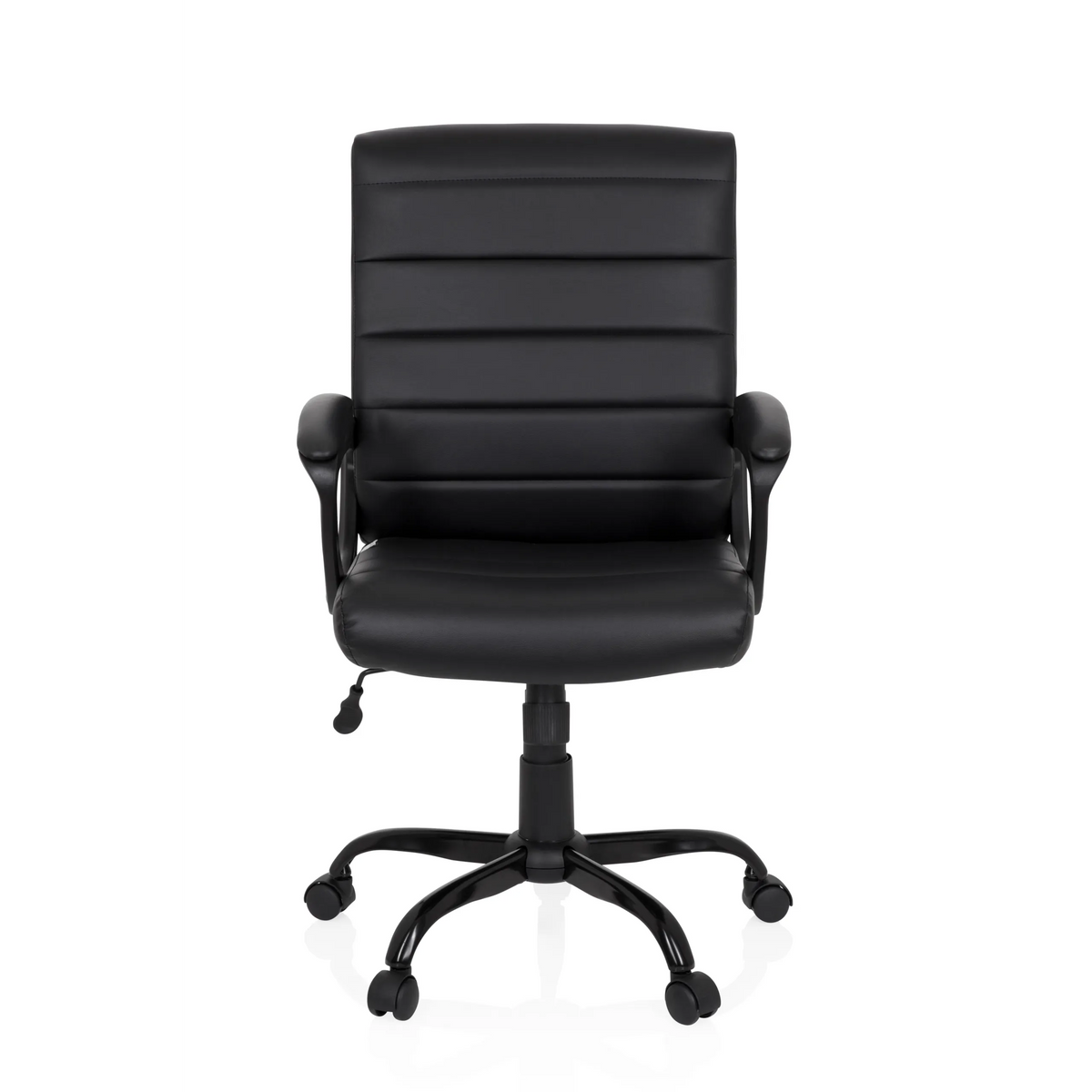 Schwarzer Homeoffice Chefsessel ERGOSMOOTH BIG mit gesteppter Polsterung und Fußkreuz mit fünf Rollen von hjh OFFICE – 360-Grad-Ansicht (Frontansicht 0°)