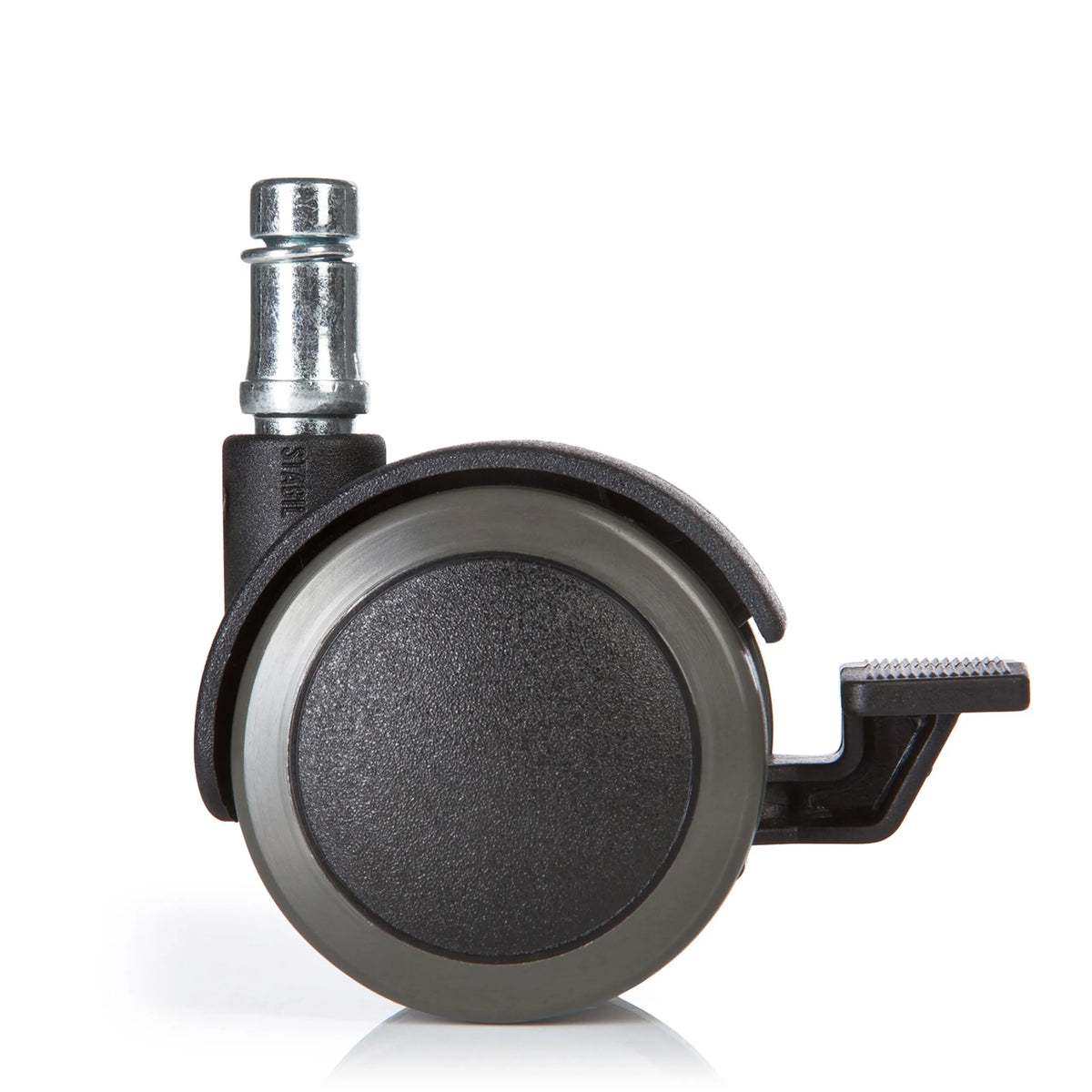 Schwarze Stuhlrolle 5x ROLO STOP 10mm/50mm für Hartböden mit Feststellbremse und Metallstift von hjh OFFICE