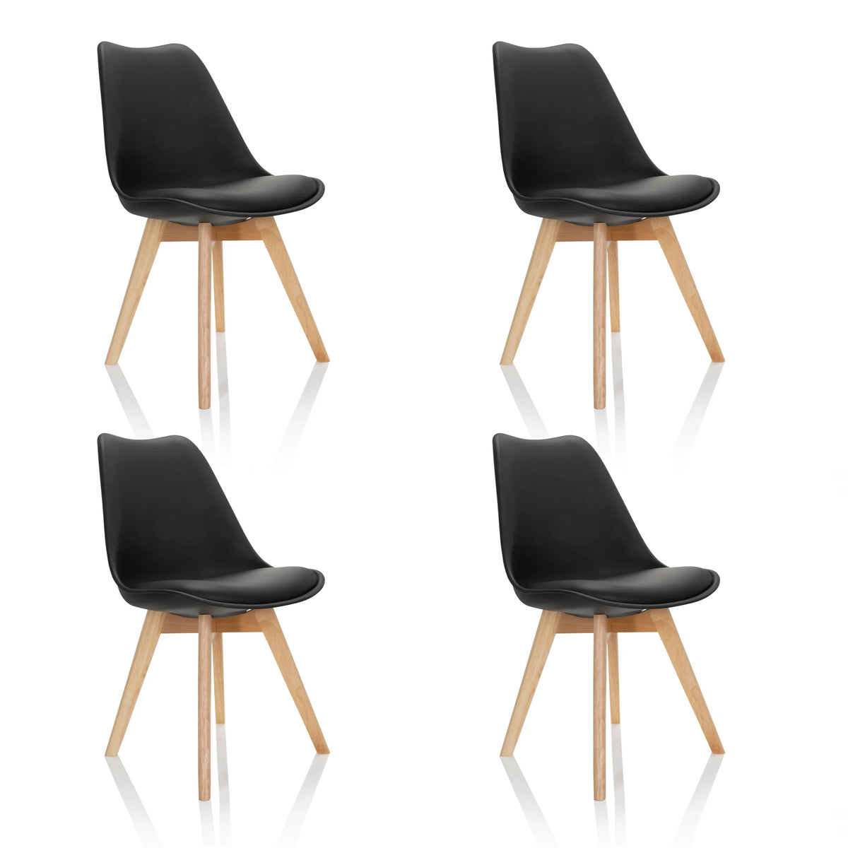 Vier schwarze Schalenstühle SCANDI 4 mit hellen Holzbeinen im Set von hjh OFFICE