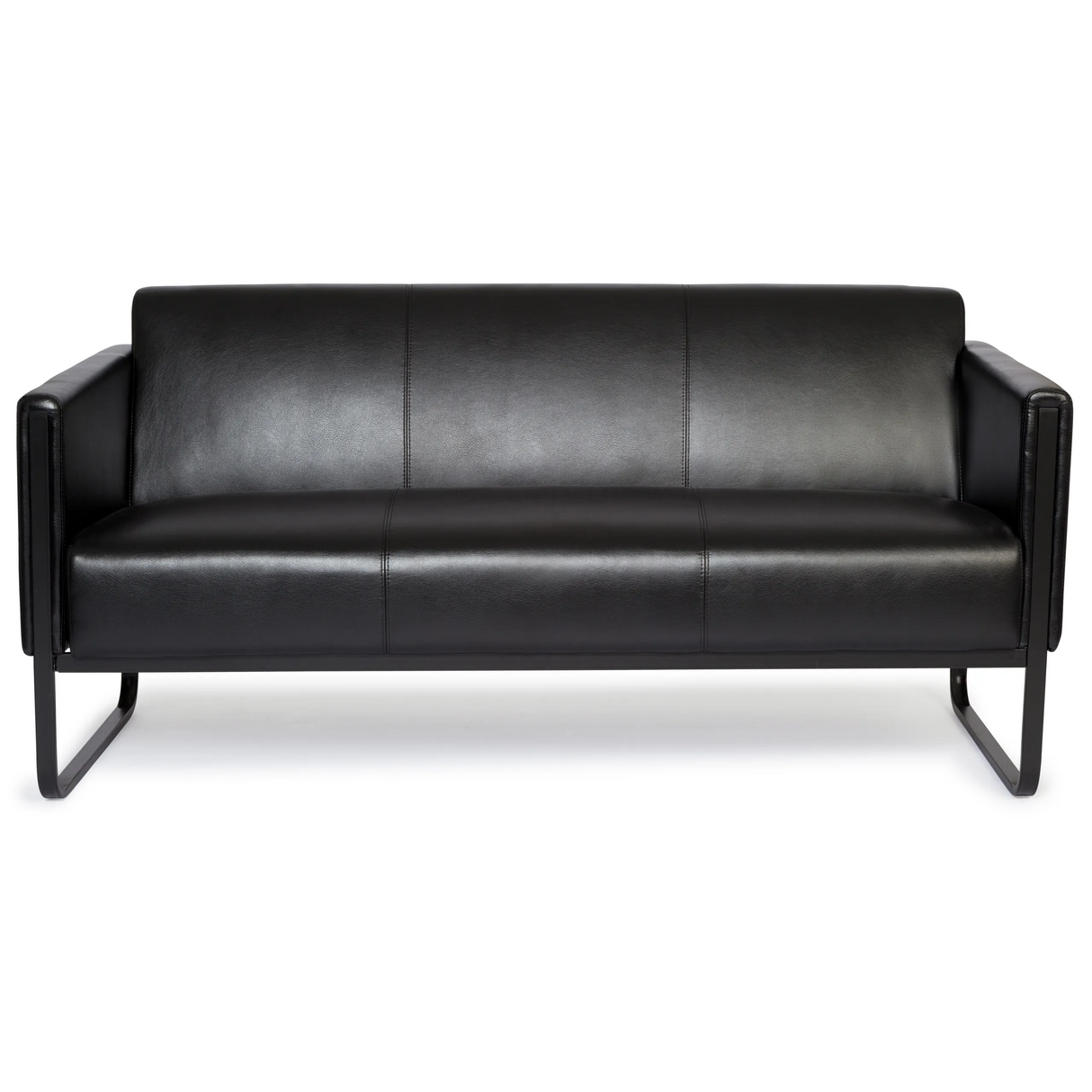 Schwarzes Loungesofa BALI BLACK als Drei-Sitzer mit Armlehnen und Metallgestell von hjh OFFICE – 360-Grad-Ansicht (Frontansicht 0°)