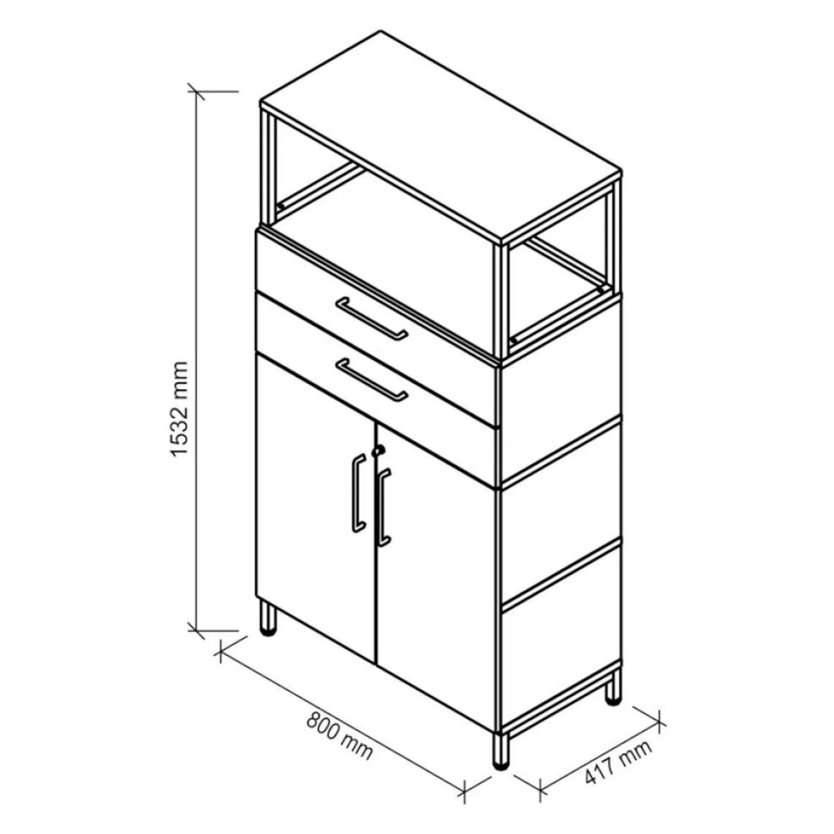 Technische Zeichnung des Schranks FlexWall mit 1532 × 800 mm von hjh OFFICE PRO
