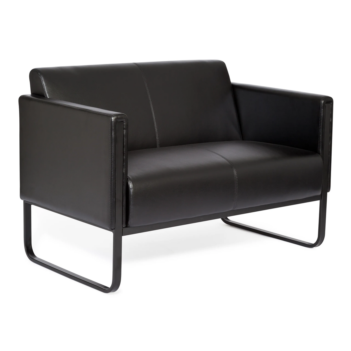 Schwarzes Loungesofa BALI BLACK als Zwei-Sitzer mit Armlehnen und Metallgestell von hjh OFFICE – 360-Grad-Ansicht (Rückenansicht 180°)