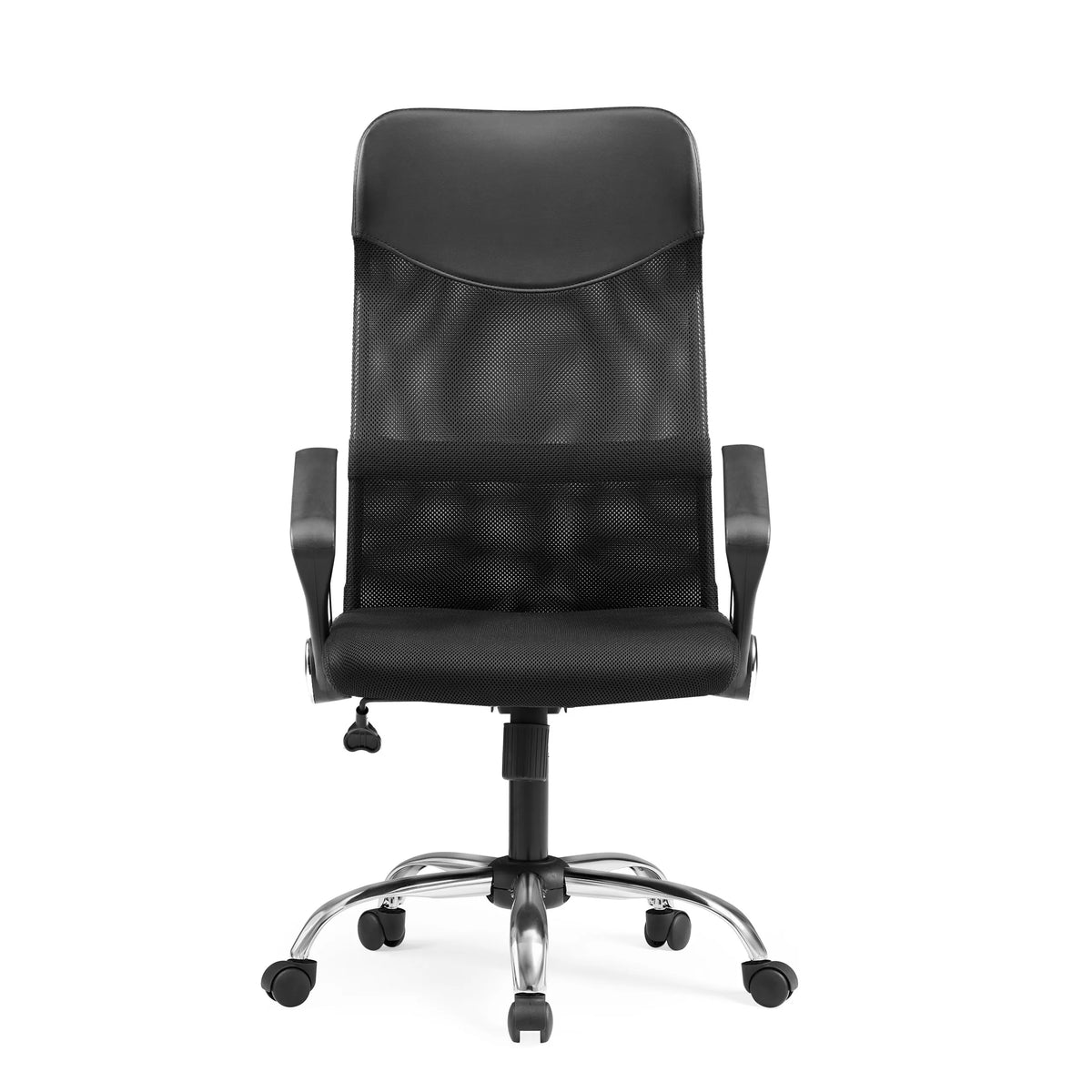 Schwarzer Homeoffice-Chefsessel PURE NET mit Netzrücken und Fußkreuz mit fünf Rollen von hjh OFFICE – 360-Grad-Ansicht (Frontansicht 0°)