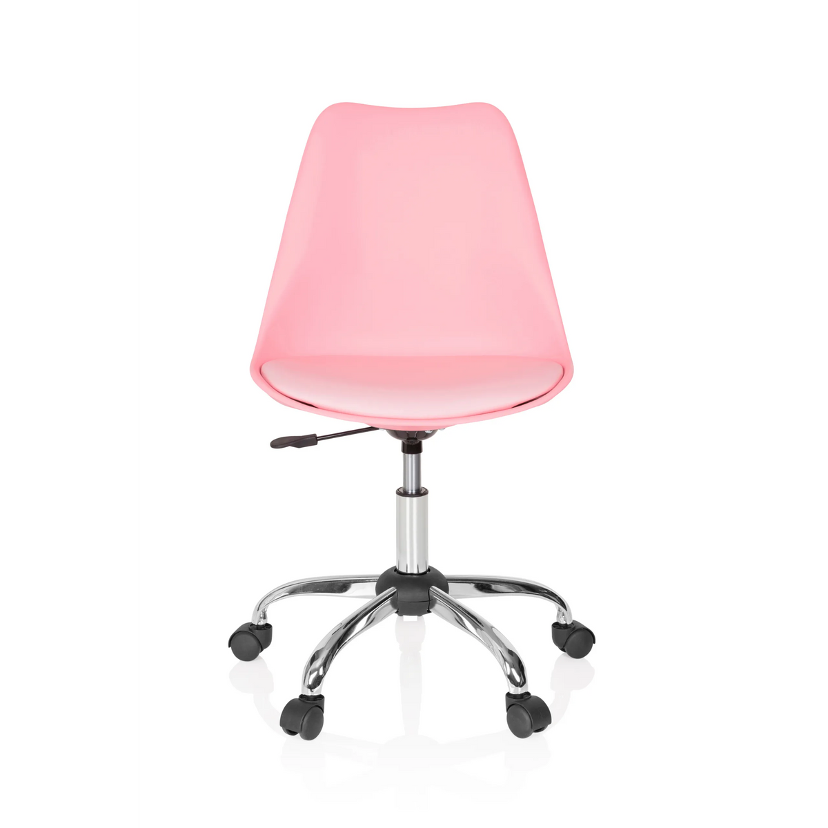 Pinker Homeoffice-Bürostuhl FANCY PRO mit Fußkreuz und fünf Rollen von hjh OFFICE – 360-Grad-Ansicht (Frontansicht 0°)