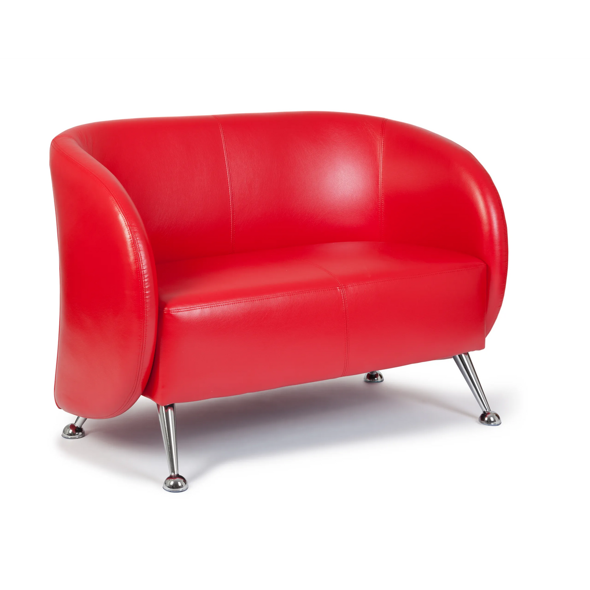 Rotes Loungesofa ST. LUCIA als Zweisitzer mit glänzenden Metallfüßen von hjh OFFICE – 360-Grad-Ansicht (Rückenansicht 180°)