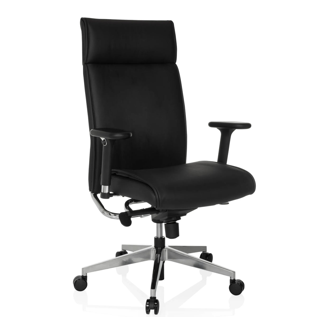 Profi-Chefsessel CURYO in Schwarz mit glänzendem Metallkreuzfuß und gepolsterten Armlehnen von hjh OFFICE