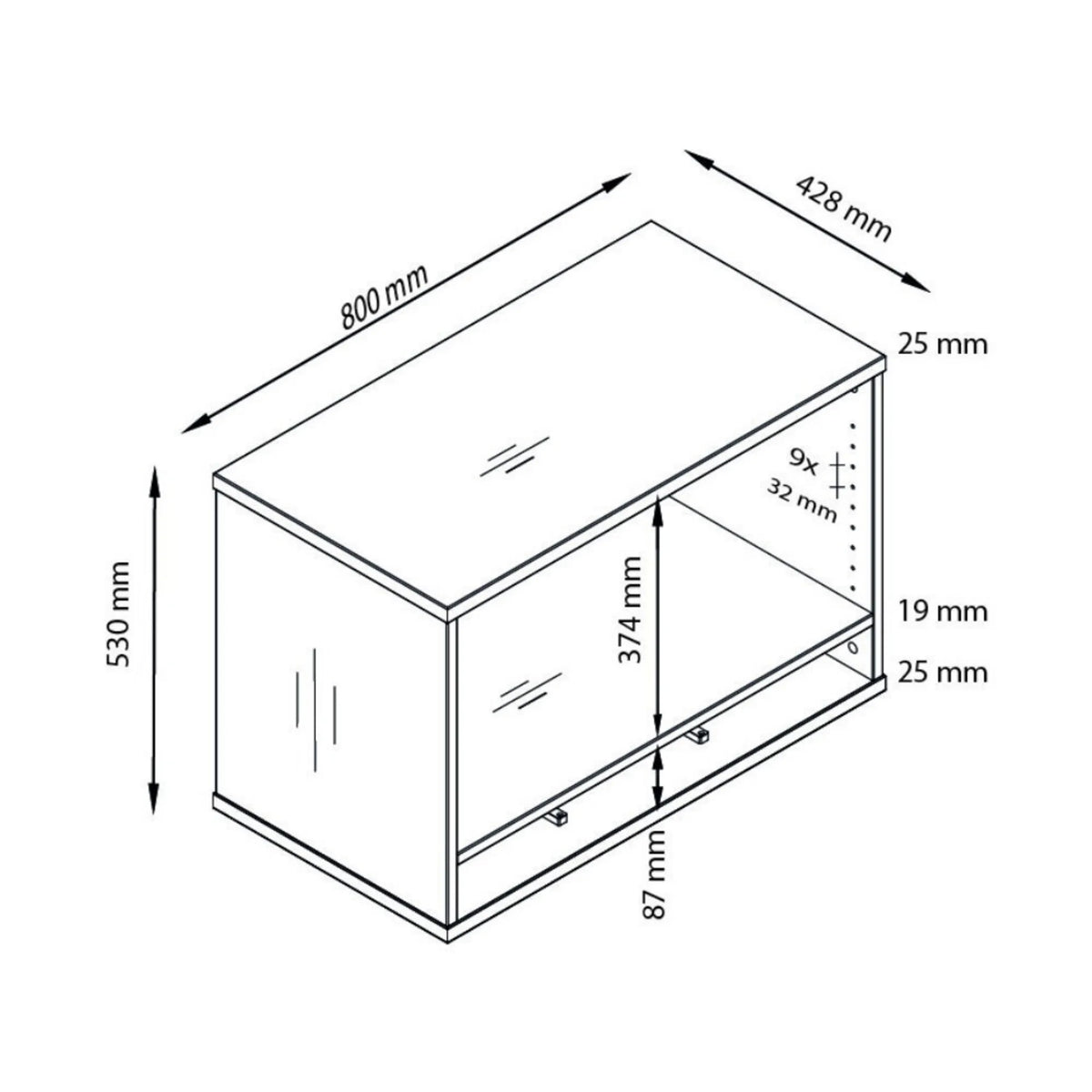 Technische Zeichnung des Standcontainers SIGNA SCA1 mit 800 × 428 mm von hjh OFFICE PRO