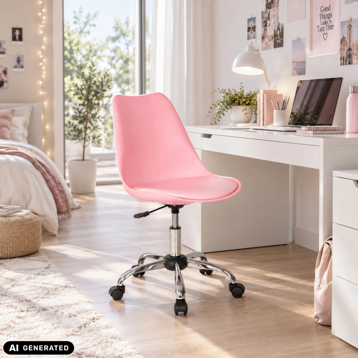 Rosa Homeoffice-Bürostuhl FANCY PRO mit einer glänzenden Sternfuß-Basis aus Metall von hjh OFFICE