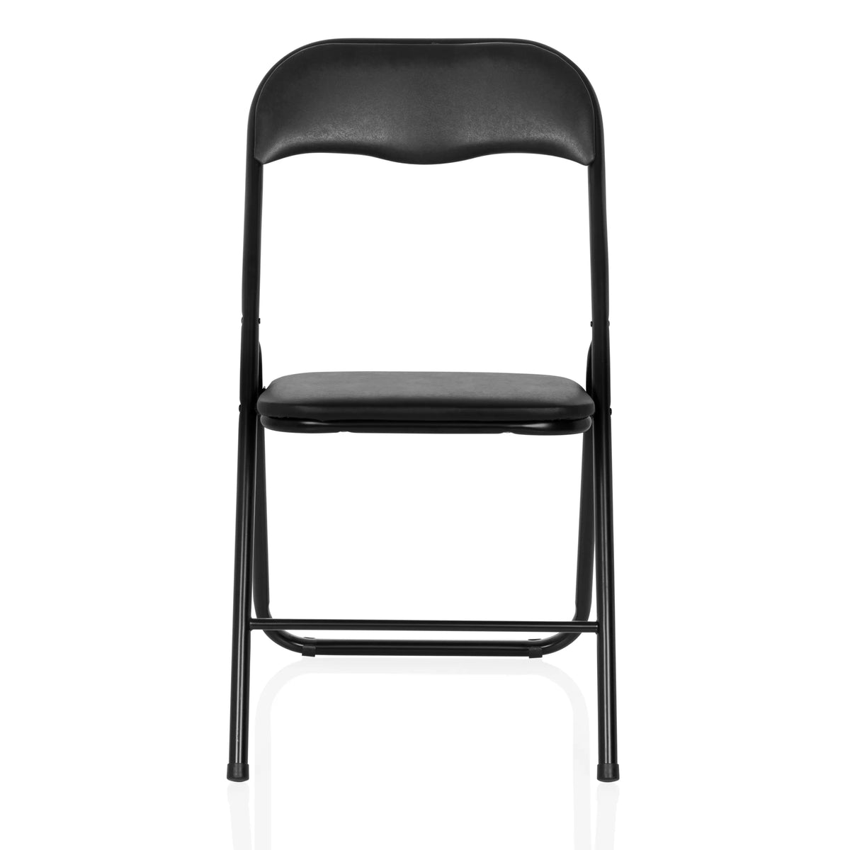 Schwarzer Klappstuhl TUDELA BASIC mit gepolsterter Sitzfläche und Rückenlehne aus PVC von hjh OFFICE – 360-Grad-Ansicht (Frontansicht 0°)
