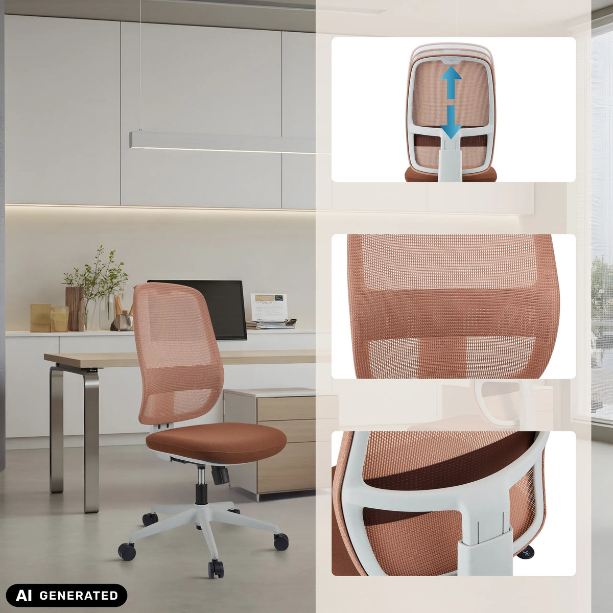 Profi-Bürostuhl Minoro W in Weiß und Braun mit höhenverstellbarer Rückenlehne von hjh OFFICE (KI-generiertes Bild)