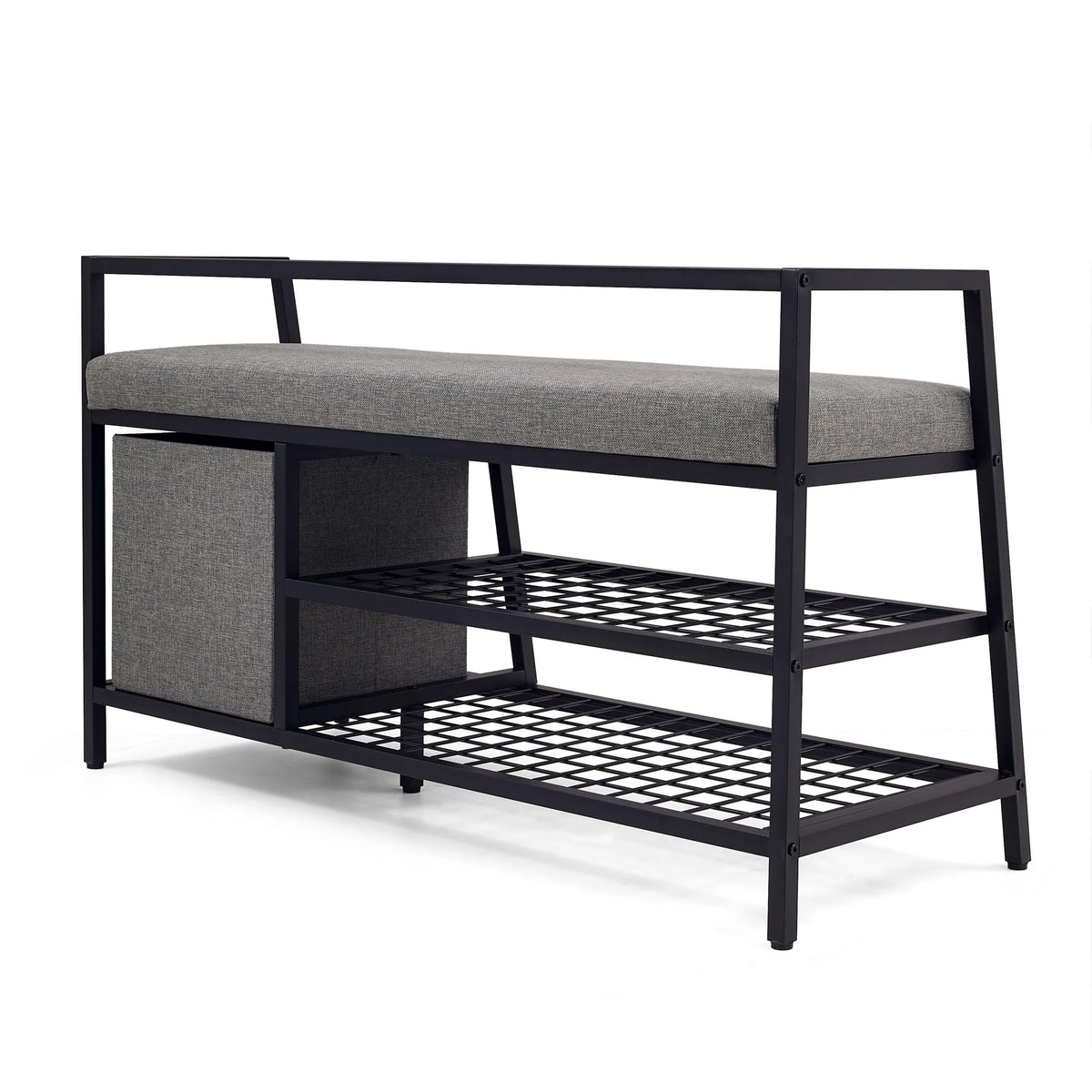 Schuhschrank Estha Loft in Schwarz und Grau mit grauer Sitzfläche und zwei Gitterablagen von hjh LIVING