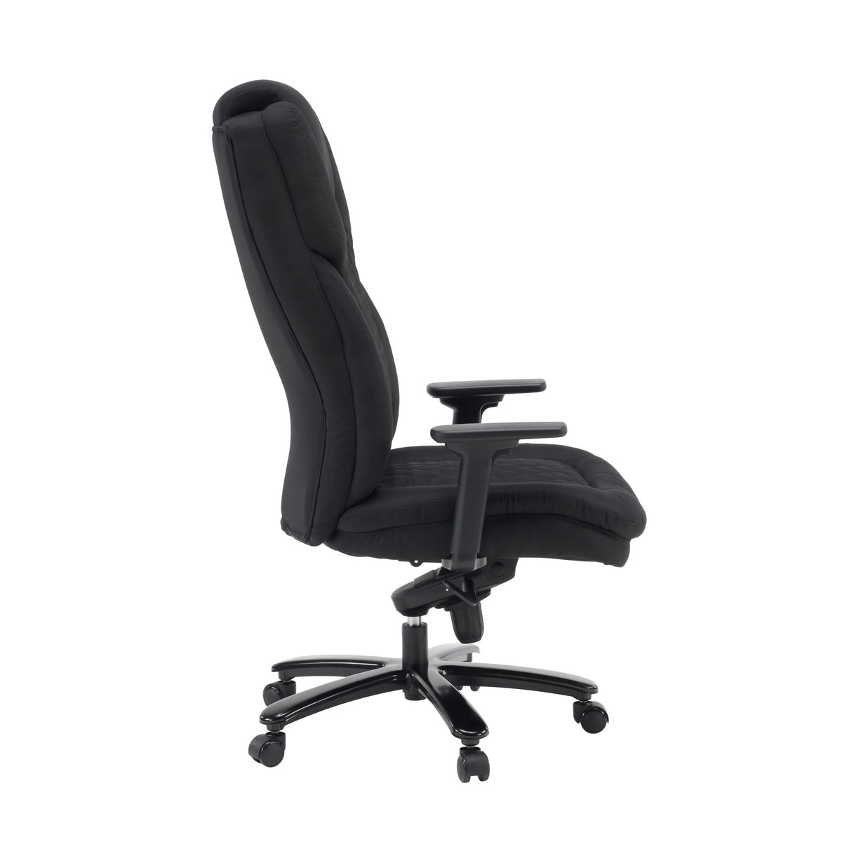 Drehstuhl XXL Pullmann Gen2 mit schwarzem Stoffbezug und Armlehnen aus einer Seitenansicht von hjh OFFICE