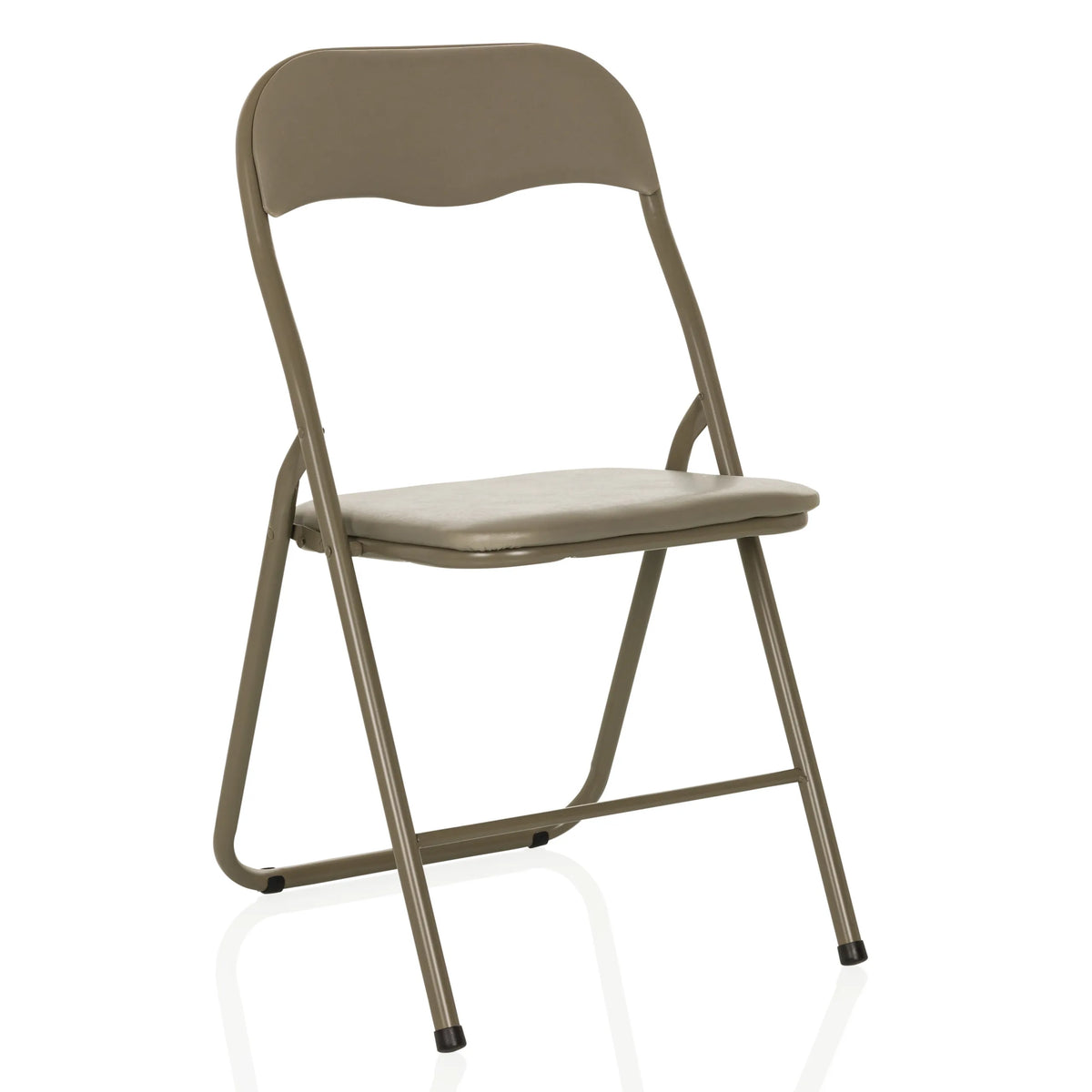Taupefarbener Klappstuhl TUDELA BASIC mit Polsterung aus PVC von hjh OFFICE – 360-Grad-Ansicht (schräge Frontansicht 30°)