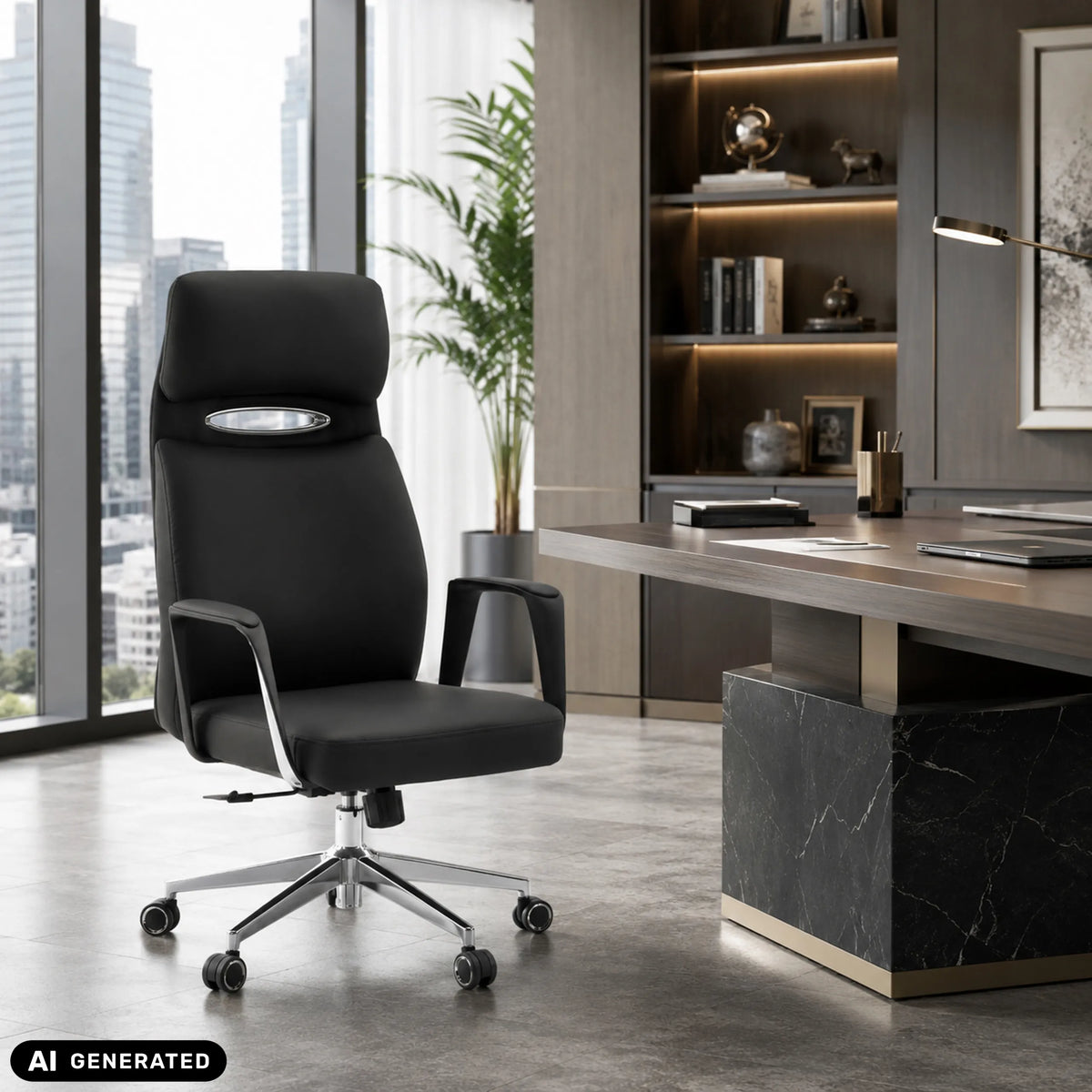 Schwarzer Profi-Chefsessel VELVET ECO mit Chromgestell und Teppichbodenrollen von hjh OFFICE