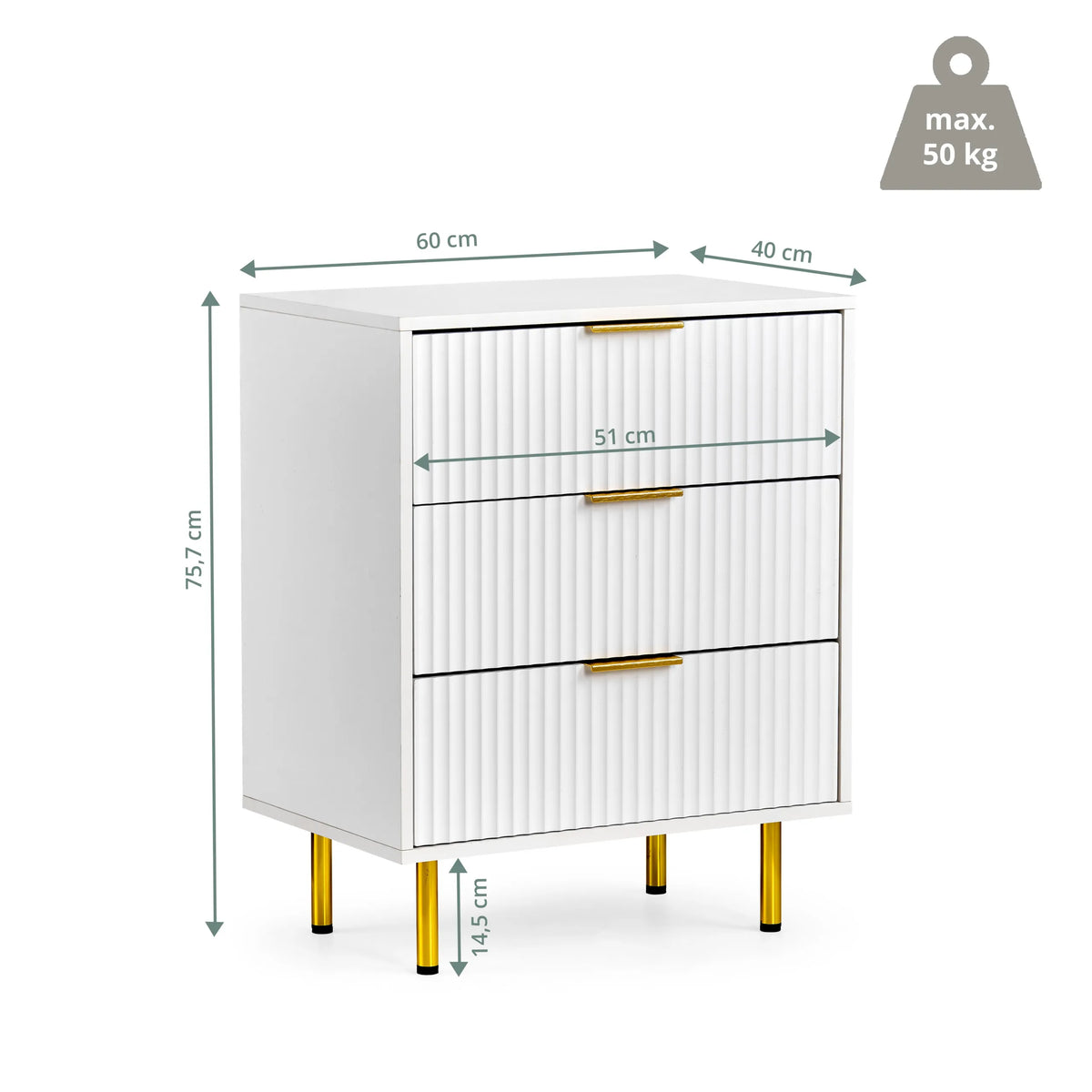 Maßzeichnung der Kommode Hjelle K mit einer Breite von 60 cm und Höhe von 75,7 cm von hjh LIVING