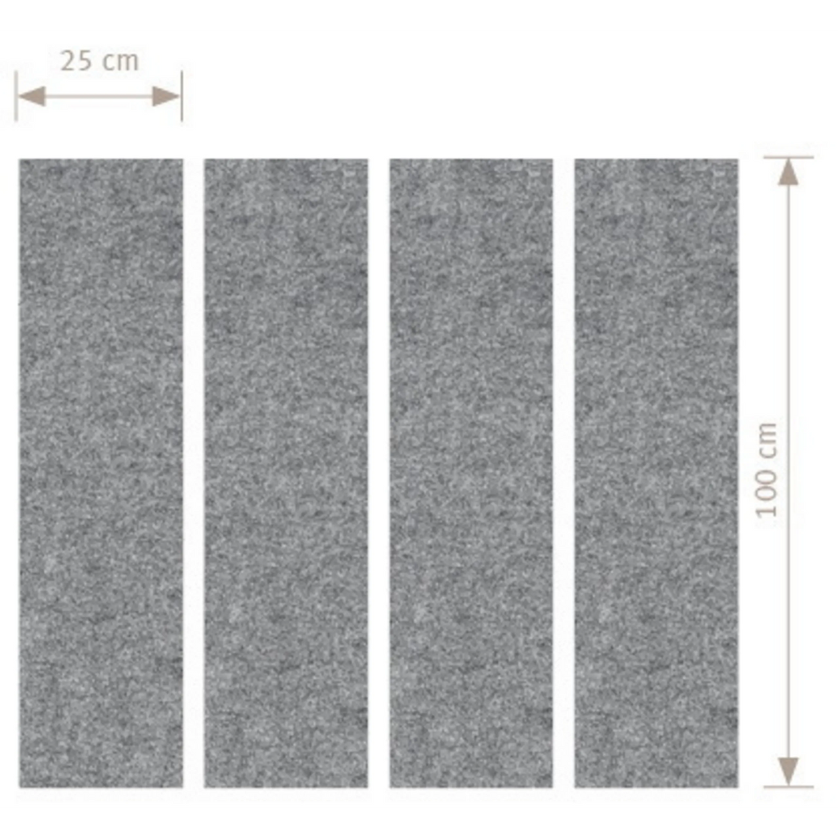 Vier grau melierte Akustik-Wandelemente des Zubehörs AWP mit Maßen von 100 × 25 cm von hjh OFFICE PRO
