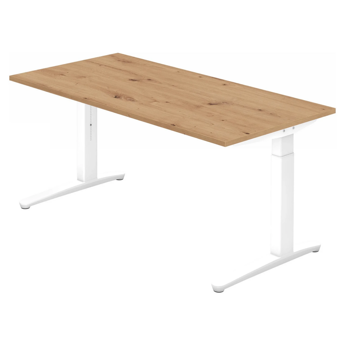 Höhenverstellbarer Schreibtisch XTRA XB 16 WW in Asteiche mit weißem Untergestell von hjh OFFICE PRO