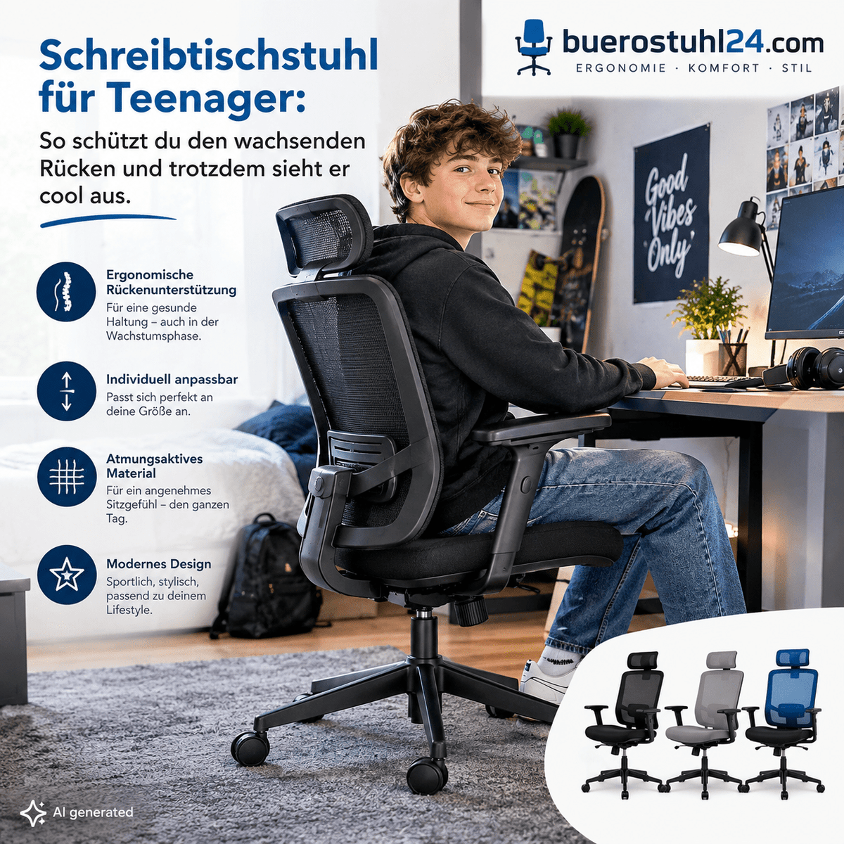 schreibtischstuhl für teenager - buerostuhl24