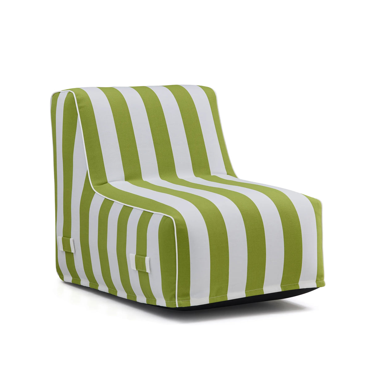 Grün-weiß gestreiftes Luftsofa Sitzolo Air mit vertikalen Streifen von hjh LIVING – 360-Grad-Ansicht (schräge Frontansicht 30°)