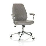 Grauer Home-Office-Chefsessel THEO I mit gesteppter Rückenlehne und Fußkreuz mit fünf Rollen von hjh OFFICE – 360-Grad-Ansicht (Frontansicht 15°)