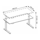 Technische Zeichnung des Schreibtischs XBHM 19 SS mit 180 × 80 cm von hjh OFFICE PRO