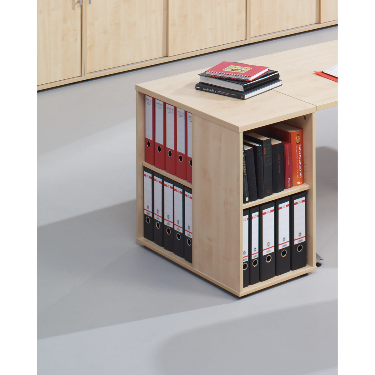 Offenes Regal der Serie ANCO 1630 in Eiche mit Aktenordnern und Büchern von hjh OFFICE PRO