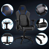 Gamingstuhl GAMEBREAKER POLARYS I in Grau-Blau mit Detailansichten zu Armlehnen, Gasfeder und Rollen von hjh OFFICE