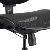 Sitzfläche aus schwarzem Netzgewebe mit Untergestell und Bedienhebel des Profi-Bürostuhls Enjoy Eco MB von hjh OFFICE