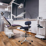 Blauer Counterstuhl WORK MF mit Fußring und fünfarmigem Sternfuß auf Rollen von hjh OFFICE