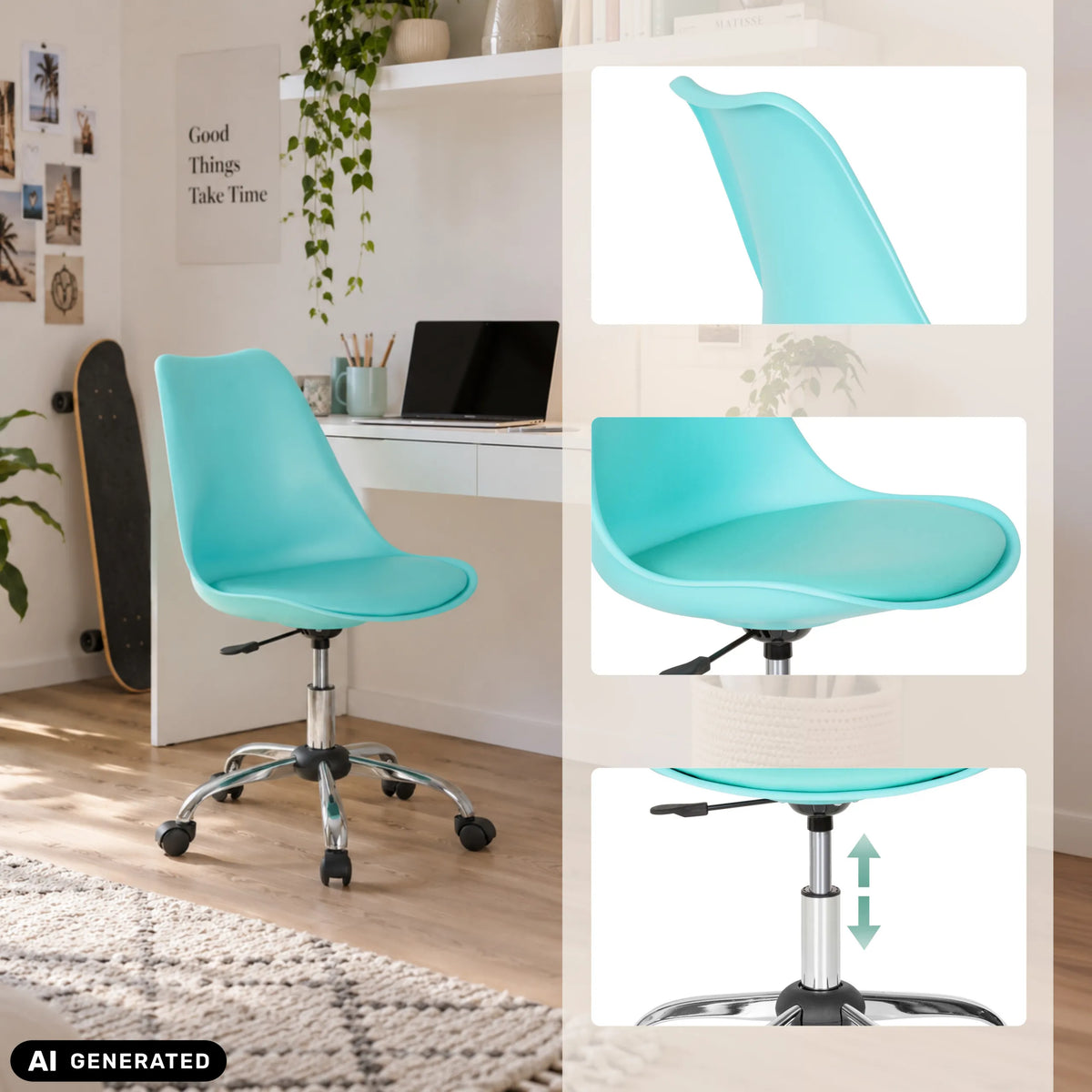 Türkisfarbener Home-Office-Bürostuhl FANCY PRO mit Gasdruckfeder und Rollen von hjh OFFICE