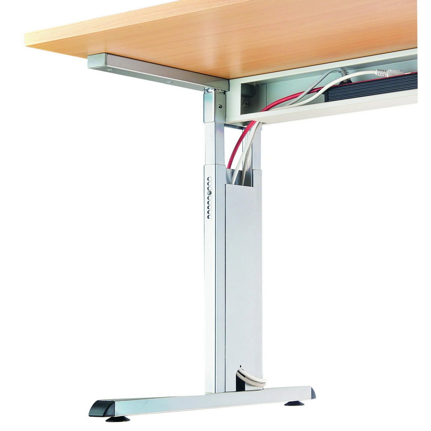 Höhenverstellbares Gestell in Silber mit Kabelführung des Schreibtischs MEGA 2E S von hjh OFFICE PRO