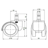 Technische Zeichnung der Stuhlrolle 5x ROLO FREE 10mm/50mm mit einem Rollendurchmesser von 50 mm von hjh OFFICE