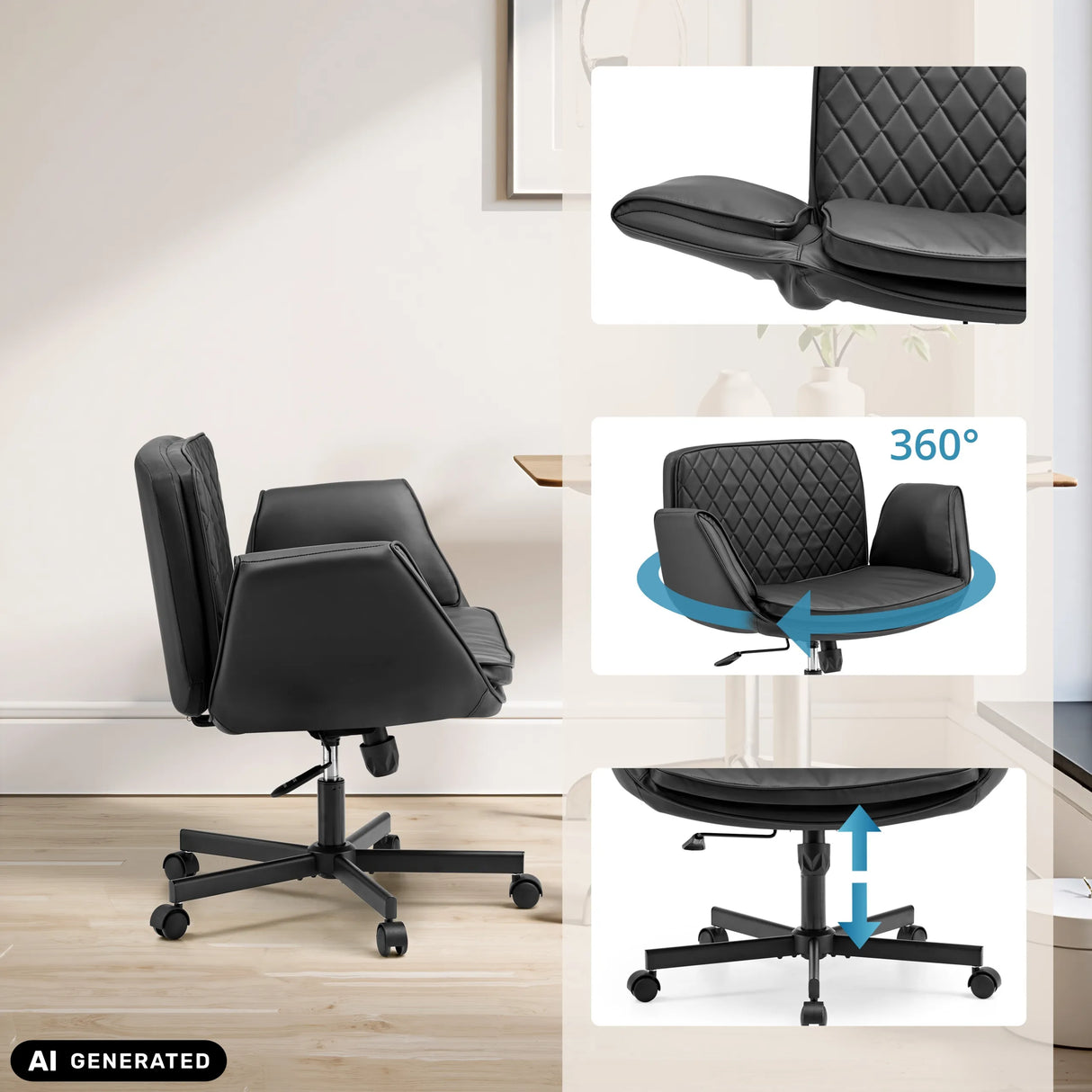 Schwarzer Homeoffice-Bürostuhl Criss-Cross 10 mit 360-Grad-Drehung und Höhenverstellung von hjh LIVING (KI-generiertes Bild)