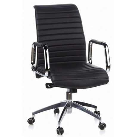 Schwarzer Profi-Chefsessel ASPERA 10 mit gerippter Polsterung und glänzenden Chrom-Armlehnen von hjh OFFICE