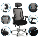 High-End-Bürostuhl INSPERO in Schwarz mit verstellbaren Armlehnen und Kopfstütze von hjh OFFICE