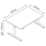 Technische Zeichnung des Schreibtischs XDLR 12 G mit 1200 × 800 mm von hjh OFFICE PRO