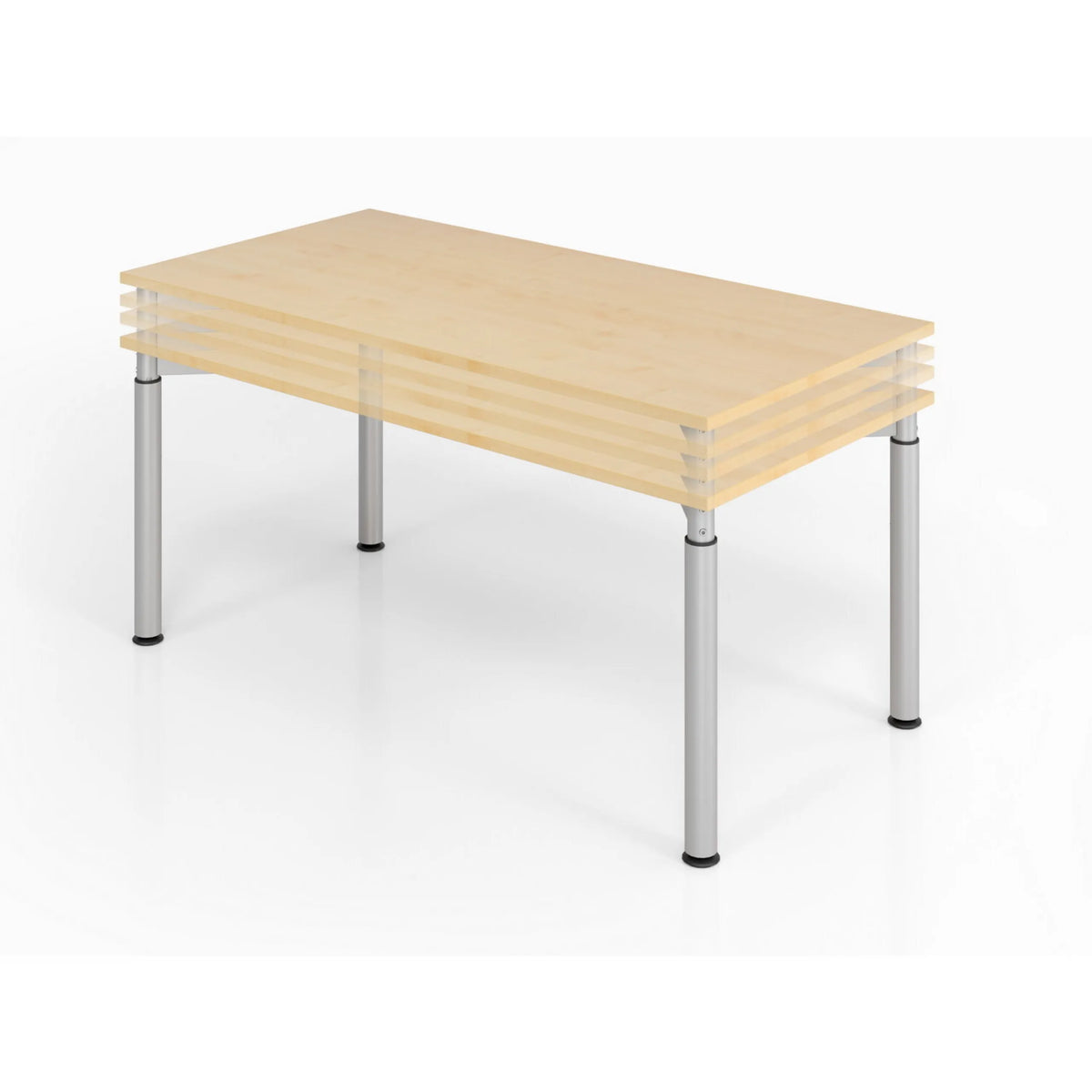 Höhenverstellbarer Schreibtisch YAMA 16 S der Serie YAMA in Naturholzoptik mit silbernen Beinen von hjh OFFICE PRO