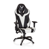 Schwarz-weißer Gamingstuhl PROMOTER I mit Armlehnen und Fußkreuz mit fünf Rollen von hjh OFFICE – 360-Grad-Ansicht (Frontansicht 20°)