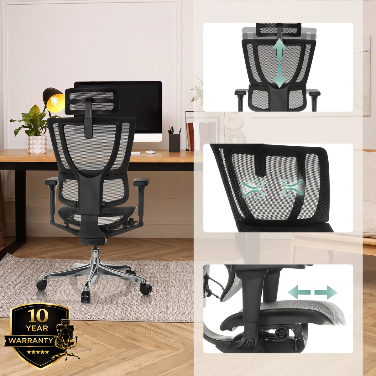 Luxus-Chefsessel ERGOHUMAN SLIM ULTRA GEN2 mit verstellbarer Kopfstütze, Rückenlehne und Sitztiefe von hjh OFFICE