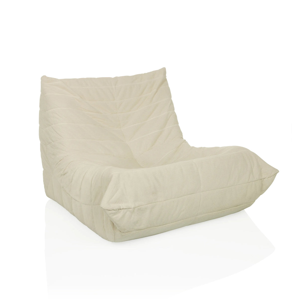 Beiger Loungesessel Sitzolo mit Cord-Bezug und gesteppter Oberfläche von hjh LIVING – 360-Grad-Ansicht (schräge Frontansicht 30°)