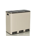 Beiger Mülleimer Clean 9 mit drei Fächern und silberfarbenen Trittpedalen von hjh OFFICE