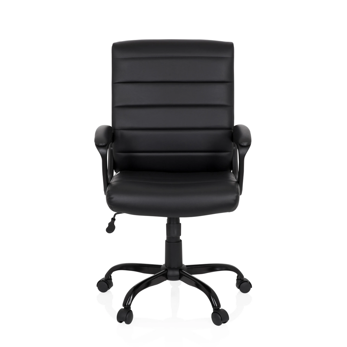 Schwarzer Homeoffice Chefsessel ERGOSMOOTH BIG mit gesteppter Polsterung und Fußkreuz mit fünf Rollen von hjh OFFICE – 360-Grad-Ansicht (Frontansicht 0°)