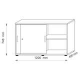 Technische Zeichnung des Schiebetürenschranks BETA S 1752S mit 1200 × 400 mm von hjh OFFICE PRO