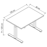 Technische Zeichnung des Schreibtischs XMST 12 G mit 120 × 80 cm von hjh OFFICE PRO