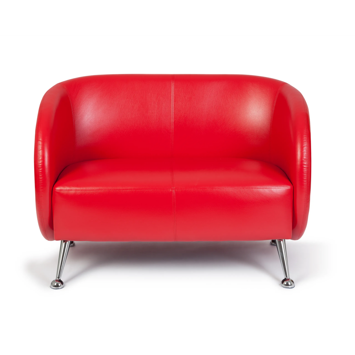 Rotes Loungesofa ST. LUCIA als Zweisitzer mit glänzenden Metallfüßen von hjh OFFICE – 360-Grad-Ansicht (Frontansicht 0°)