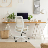 Beiger Homeoffice-Bürostuhl PROFONDO ECO W mit weißem Gestell und Netzrückenlehne von hjh OFFICE