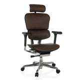 Dunkelbrauner Luxus-Chefsessel ERGOHUMAN GEN2 aus Leder mit Fußkreuz und fünf Rollen von hjh OFFICE – 360-Grad-Ansicht (Frontansicht 15°)